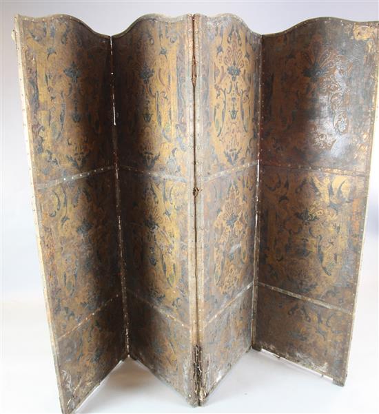 Two Victorian four-fold embossed paper dressing screens